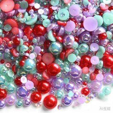 Imagem de 500 peças ABS pérolas semi-redondas e resina flatback strass tamanhos variados kit sortido para fazer joias DIY, arte de unhas, decoração de artesanato (cor 48)