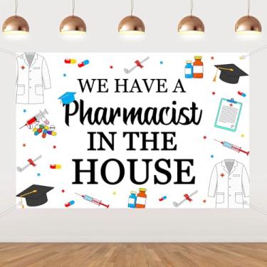 Imagem de kreat4joy We Have A Pharmacist in The House Pano de fundo para decoração de 1,8 m x 3 m, faixa de fundo de decoração de formatura de farmácia para farmacêutico, PharmD, medicina, escola, formatura
