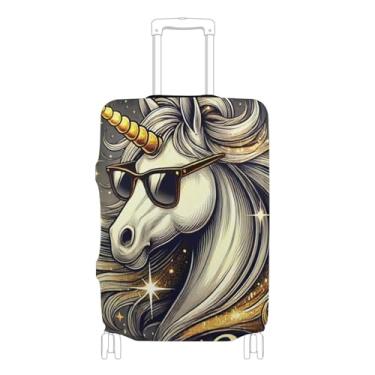 Imagem de Capas de mala, protetor de bagagem, personalizado, com estampa de animal, essencial para férias, capa de mala de unicórnio, brilhos dourados, P, serve para capa de 45 a 50 cm, Unicórnio brilhante