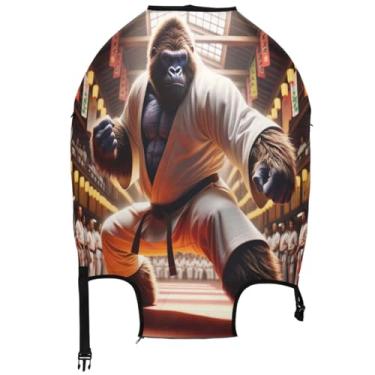 Imagem de Joisal Gorilla Karate Capas de mala engraçadas para protetores de bagagem, identificadores de bagagem, acessórios de bagagem de viagem, Gorilla Karate Funny, L, Fits 26-28 Inch Case, Capa de mala
