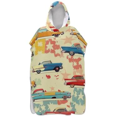 Imagem de Joisal Poncho de surfe de carros vintage para adulto trocador absorvente masculino feminino poncho com capuz toalha de natação