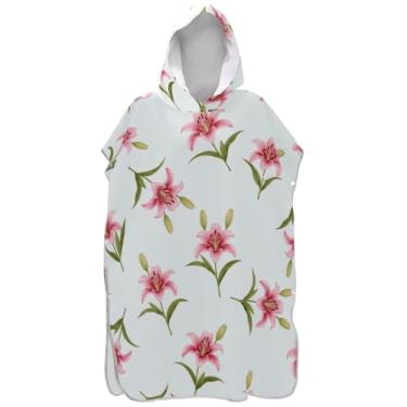 Imagem de Joisal Poncho de surf leve para adultos trocador de roupa de praia com capuz toalha floral floral rosa flor ponchos femininos com capuz