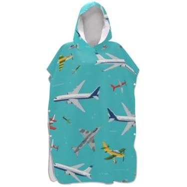 Imagem de Joisal Poncho de surf azul turquesa avião para adultos trocador leve unissex adulto poncho com capuz toalha floral