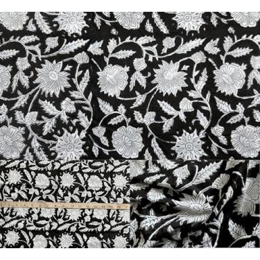 Imagem de Tecido 100% algodão estampado à mão por The Yard Pré-cortado 1 jarda 44 polegadas Largura/Suprimentos de costura e material de estofamento Folga Estofamento (Chaos Black White Floral, 5 Yard Pre Cut)
