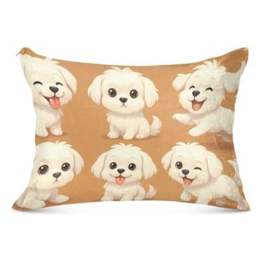 Imagem de Linda fronha decorativa com zíper de cachorro branco desenho animado padrão king queen size fronha fofa para sofá cama de casa, tamanho Queen, 51 x 76 cm