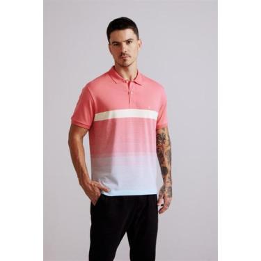 Imagem de Camisa Polo Comfort Malha - Rosa Salmão / Azul Céu - HIGHSTIL, Laranja