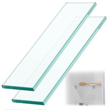 Imagem de Teenyyou 2 peças de prateleira de vidro temperado transparente polida plana e embutida para itens essenciais de banheiro e nicho de chuveiro, 2 peças