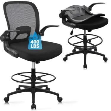 Imagem de KLASIKA Cadeira de desenho dobrável, cadeira de escritório dobrável de malha com encosto médio, cadeira de alta tarefa com apoios de braços dobráveis, cadeira executiva ergonômica para computador com