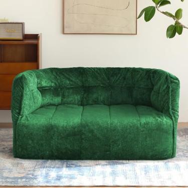 Imagem de N&V Sofá de relaxamento profundo Brigantin de meados do século, chenille premium macio, para sala de estar, quarto e escritório (verde, três lugares)