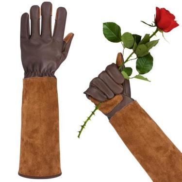 Imagem de Luvas de jardinagem WOHEER de couro bovino à prova de espinhos