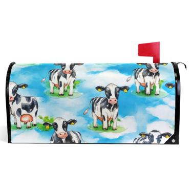 Imagem de TSENQUE Capas de caixa de correio magnéticas sazonais fofas vacas azul céu animal vinil caixa de correio decorações de caixa de correio modernas tamanho padrão 52,6 x 45,8 cm
