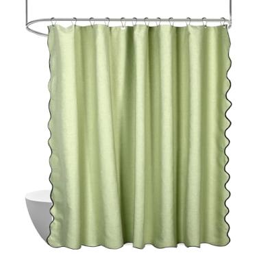 Imagem de Cortinas de chuveiro modernas boho recortadas, cortinas de chuveiro de pano grosso à prova d'água com 12 ganchos de metal, cortina de banheiro de poliéster de 183 cm x 183 cm para banheiro e banheira