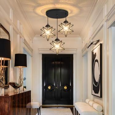 Imagem de HAIXIANG Lustre moderno luzes de sala de jantar estrelas luminárias pendentes LED lustres de quarto entrada corredor cozinha luminárias meados do século E26 lâmpadas LED