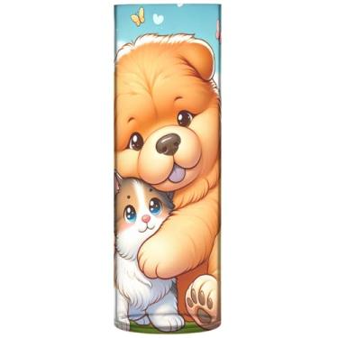 Imagem de Vasos cilíndricos decorativos de desenho animado Chow Chow, cachorro, para flores, fofo, vaso alto, plástico, peça central, decoração de mesa, 30 x 9,9 cm