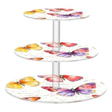 Imagem de Suporte vintage para cupcake de borboletas em aquarela para festa de chá, 3 camadas, redondo, acrílico, torre, bandeja de servir, mesa de deserto, bolo, comida, desenho animado, chá de bebê