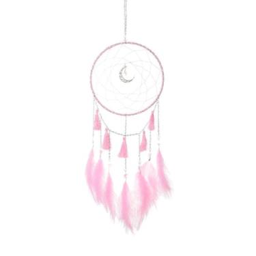 Imagem de Dreamcatcher Sino de Vento Rosa Borla Lua Design para Varanda Quarto e Uso Decorativo de Estudo
