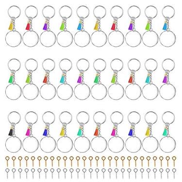 Imagem de BXUYAOXMC 230 peças de chaveiros faça você mesmo, kit de fabricação de chaveiros de metal acrílico em branco, pingente de borla, artesanato para artesanato com pingente de chaveiro faça você mesmo