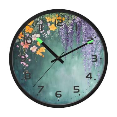 Imagem de SEHANY Relógio de parede vintage com flores de videira silencioso, sem tique-taque, relógio redondo operado por bateria, controle de som, luz noturna, relógios de parede para sala de estar, cozinha