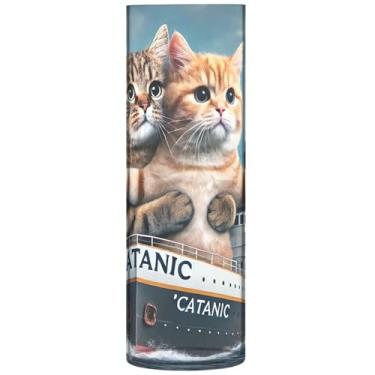 Imagem de Funny Cats Titanic Kitten Cylinder Vases para decoração de casa, vaso grande de plástico personalizado, decoração de sala de impressão fofa, estética, 30 cm x 9,9 cm