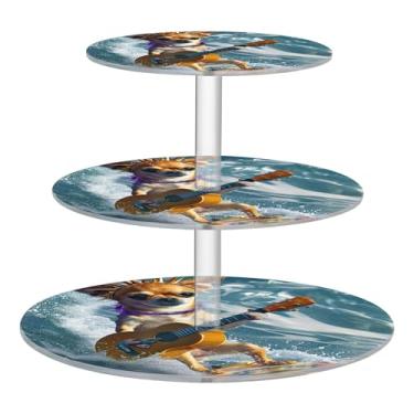 Imagem de Bonito suporte de cupcake de guitarra de cachorro surfe de 3 níveis para festa de acrílico para exibição de copo torre de bolo suporte de formatura bandejas de servir mesa de doces prateleiras