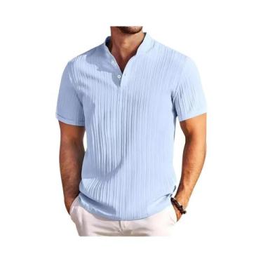 Imagem de Camisa Masculina Casual De Algodão E Linho Estilo Retrô Havaiano Com G