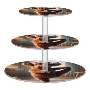 Imagem de Suporte de cupcake para festa de chá, 3 camadas, aniversário, casamento, acrílico, torre, exibição, engraçado, vaca highland, ioga, animais, sobremesas, bandejas de servir para festa, comida de