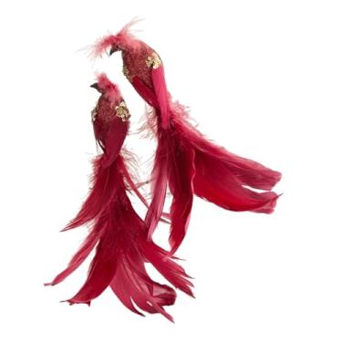 Imagem de Sclmgo Conjunto de 2 Pássaros Artificiais, Enfeites de Natal com Clipe para árvore de Natal, Vermelho, Tamanho real