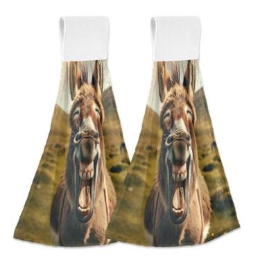Imagem de Joitme Toalhas de mão engraçadas para pendurar burro com laço, pacote com 2 toalhas absorventes de lã coral para cozinha e banheiro