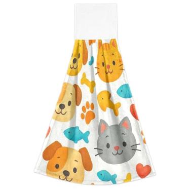 Imagem de Toalhas de mão fofas de desenho animado de cachorro e gato para pendurar toalhas de mão para forno de cozinha, conjunto de 2 toalhas de cozinha e casa macias e absorventes, 46 x 35 cm