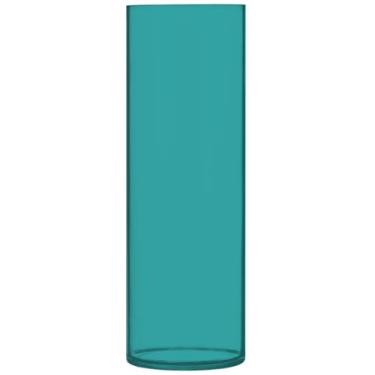 Imagem de Vaso de flor alto ciano escuro de plástico decorativo vasos de flores cilíndricos decoração de mesa, 30 cm x 9,9 cm