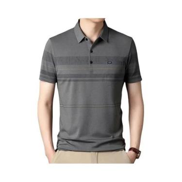 Imagem de Camisas polo coreanas para homens, camisas casuais de manga curta slim