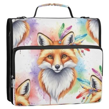 Imagem de Bolsa organizadora de fichário com zíper branco raposa aquarela com alça de ombro, 3 anéis de 3,8 cm D para pasta de portfólio para escola e escritório