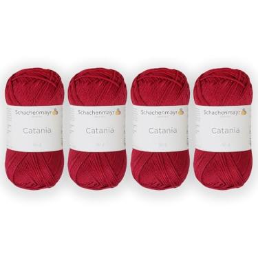 Imagem de 4 novelos/pacote Schachenmayr (SMC) Catania Originals Yarn, cada bola 50 g (125 m), 100% algodão mercerizado para fio de tricô e crochê, peso esportivo, 192 - vinho tinto