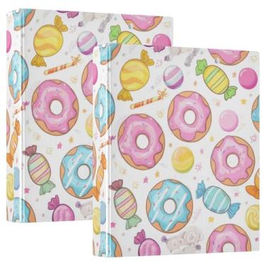 Imagem de Pastas Pastel Donuts com 3 anéis de 3 argolas para 200 folhas, pastas fofas para cadernos, fichário de receitas de anel redondo, 31,5 x 27 x 6 cm, 1 pacote