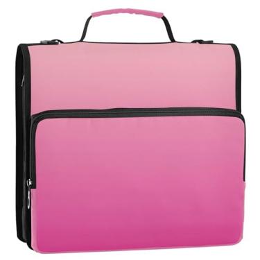Imagem de Fichário rosa blush camélia gradiente de 3,8 cm, 3 anéis, anel D, fichário com zíper, fichário organizador com alça, bolsa de ensino médio, suporte para 500 folhas