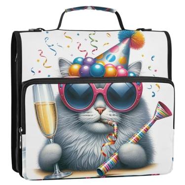 Imagem de Party Vibes Organizador de fichário de gato celebração com zíper 3 fichários de 3,8 cm D com alça bolsa escolar portfólio e estojo suporte de pasta de anel