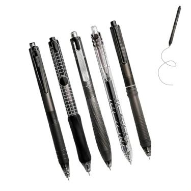 Imagem de GZBABY Conjunto de canetas esferográficas de ponta fina, caneta de gel com aderência macia, 0,5 mm, tinta preta, 5 estilos (preto)