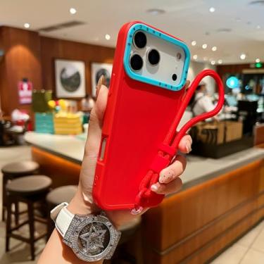 Imagem de HTVJFXCapa de pulso com cordão em silicone fosco para iPhone 16 Pro Max, com design moderno e lentes coloridas (Vermelho)