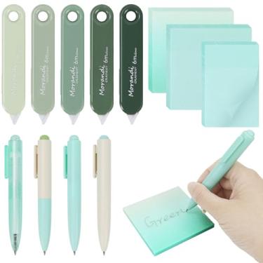 Imagem de MultiBey Conjunto de fitas corretivas gradientes, 5 fitas corretivas com 4 peças de mini canetas esferográficas fofas e 3 blocos de notas adesivas com glitter, kit de material estético de volta às