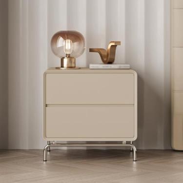 Imagem de Modern Wood Night Stand, PU Leather Upholstery, Stainless Steel Legs, Large-capacity Double-drawer Storage, Rounded Corners, Suitable for Bedrooms and Living Rooms(Brown,50*40*50cm/20*16*20in)