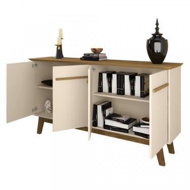 Imagem de Conjunto Painel Âmbar Tvs 65 Polegadas E Buffet Opala Pés De Madeira Móveis Bechara Off-white/cinamomo/ripado