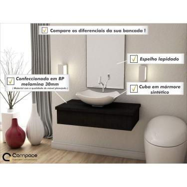 Imagem de Conjunto para Banheiro 80cm Cuba Abaulada L42 e Espelheira 801w Metrópole Compace Preto Onix