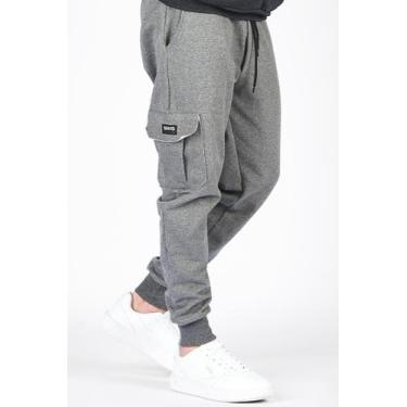 Imagem de Calça Moletom Cargo Masculina Peluciada Grossa - SHNS BLACK, GG, Cinza