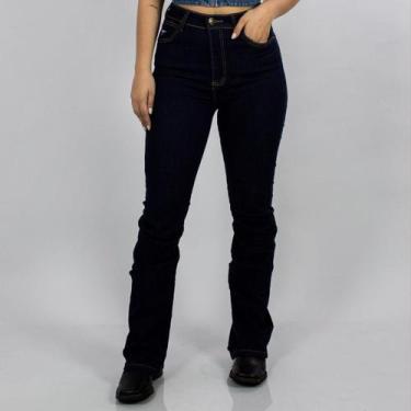 Imagem de Calça Jeans Azul Feminina Bootcut Básica Lisa Moda Country Elastano Ci