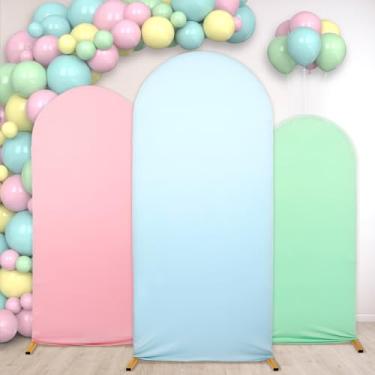 Imagem de 3 capas de pano de fundo de arco de páscoa para decoração de 1,8 m 1,8 m de cor sólida, capas de arco de elastano com elástico para casamento, decoração de pano de fundo de páscoa para festa de