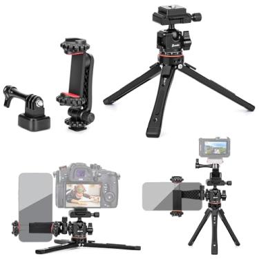 Imagem de Zeadio Tripé de metal resistente 3 em 1 e cabeça esférica suíça Arca com suporte de telefone e adaptador de câmera de ação, kit de tripé universal de vlogging para celular, câmera, gimbal, câmera de