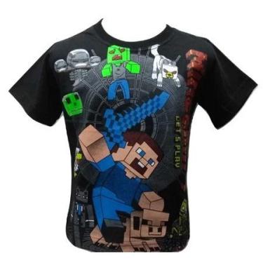 Imagem de Camiseta Camisa Infantil Adulto Mini Craft Jogo Algodao , 8, Preto