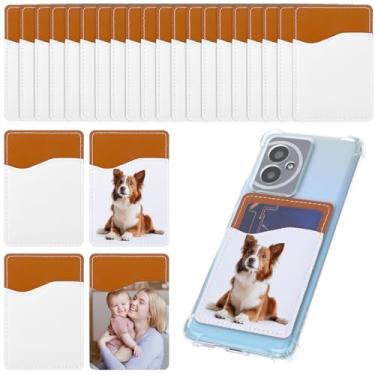 Imagem de Meyeyaia Pacote com 24 carteiras de telefone em branco de sublimação, suporte de cartão de couro PU branco, suporte de cartão de crédito para a maioria dos telefones celulares