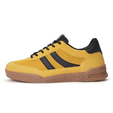 Imagem de LUCKY STEP Tênis feminino retrô clássico de malha com sola de goma, tênis casual para corrida, skate e caminhada, Amarelo, 38