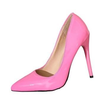 Imagem de Sapatos femininos de salto alto de bico fino com salto agulha de 11 cm para roupas casuais e retrô, rosa, 36